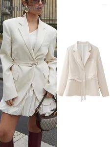 Kadın Suits Aonibeier kemer ile kadınlar gevşek blazer 2024 bahar uzun kollu zarif ofis takım elbise ceket dişi ceket rahat üst y2k