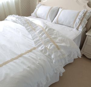 Sängkläder sätter ren bomullsuppsättning vit lotus blad broderad spets