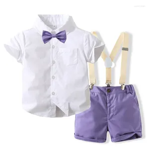 Kleidungssets Mode Baby Jungen Kleidung Gentleman Anzug Kurzarm Bowtie Hemd Tops Hosenträger Shorts 2 Stücke Set Jungen Formale Kinder