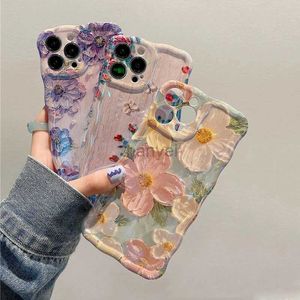 Cell Phone Cases Laser Blue Light Flowers Case For iPhone 14 Pro Max 11 12 13 14Pro 13Pro Luxury Shockproof TPU Soft Silicone Cover 2442