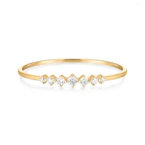 Cluster-Ringe, feiner Schmuck, Design-Ring, 14 Karat massives Gelbgold, ewiger Diamant, stapelbarer Hochzeitsring für Frauen, romantischer Schmuck