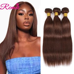 PureColored 4 Chocolate Brown Bone Straight Human Hair Weave 134 Bundles 10A Brazilian Remy s For Women 240327