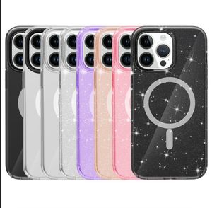 Defender Magnetic Glitter Clear Phone Case för iPhone 15 13 14 Pro Max 15Promax Skydd Transparent stötsäkra rustningsfodral Back Cover 1 st