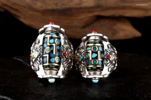 Pierścienie klastra 925 Sterling Silver Men's Turquoise Agate Night Dzi Ring A5559