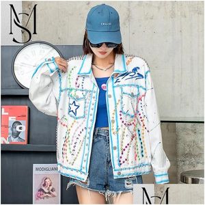 Womens Jackets Thailand Chaopai 2023 Spring Autumn European Heavy Industry Rivet Studded Denim Jacket Women Loose Top Drop Delivery Ap Dhoxb