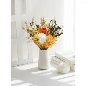 Flores decorativas secas real rosa buquê net vermelho reed folha de eucalipto diy material luz luxo sênior sala estar móveis