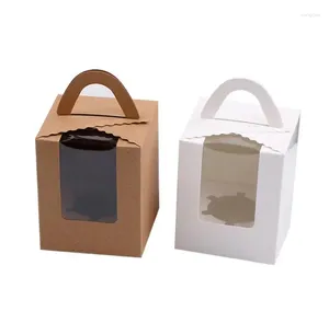 Present Wrap Pure Color Single Cupcake Box med PVC -fönsterhandtag Pappersmuffinslådor Partihandel SN797