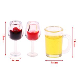 5Pcs 1/12 Dollhouse Miniature Resin Bottles Mini Red Wine Bottles Glasses Cups Modle Kitchen Furniture Doll House Accessories