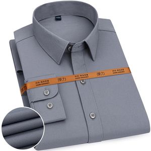 メンズストレッチシャツプラスサイズの長袖ドレスシャツスリムフィットビジネスカジュアル服ファッショントップNS5735 240329