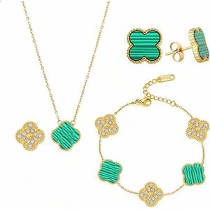 Colar de trevo designer de joias de luxo Venda quente 18K banhado a ouro trevo colar de flores brincos pulseira anel feminino conjunto de alta qualidade luxo presente de noiva trevo