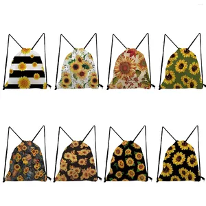 Ryggsäck uppfriskande blommor väska anpassade bärbara ryggsäckar för elever softback gul solros tryck avslappnad dragkonstficka