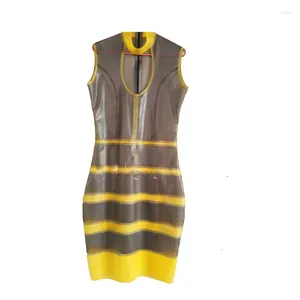 BHs Sets Latex Gummi Frauen Transparent Schwarz und Gelb Rock Mode Kleid Größe XS-XXL