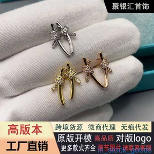 High Edition Original 1to1 Brand Logo Womens Earring Tiffancy S925 Silver V Gold Fashionable Advanced Design With Diamond Earrings For Birthday Party Gift