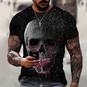 Camiseta masculina com caveira, camiseta top Philips verão fino anime europeu e americano moda criativa 3D impressão digital manga curta camiseta gráfica atacado plus size 2653