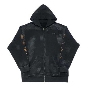 Mens Tasarımcı Hoodie Balencigs Moda Hoodies Hoody Erkek Sweaters Yüksek Kalite Doğru Versiyonlar 23SS Yeni Sanskrit Old Yıpranmış Çamur Boyalı Erkekler Kadın Zip Kaputlu Ter ODCP