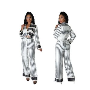 Casual style women's loose printed striped trouser suit Q240402