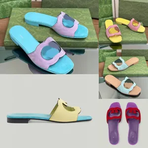 Damen-Sommer-Slipper, hohle Slides, flache Damen-Hausschuhe, Marken-Designer-Sandalen, Absatz-Hausschuhe, modisch, vielseitig, Leder, lässig, bequem, Flip-Flop-Schuh