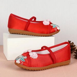 Walking Shoes Traditional Style Flats Ethnic Dance Vintage Hanfu Soft Children For Chinese Girl Embroidered Floral Cloth