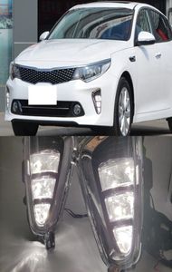 1セットカーLED DRL昼間のランニングライトフォグランプと黄色のターン信号デイライトフォグライトkia k5 optima 2016 20171126323