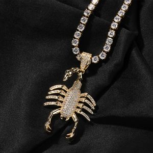 18k Gold Copper Inlaid Zircon Scorpion Pendant Twist Chain Necklace For Men Bling Hip Hop Jewelry