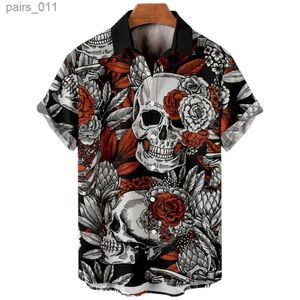 Erkekler Sıradan Gömlek Hawaiian Yaz Korku Kafatası Gömlek Erkekler İçin Vintage Sıradan 3D Baskı Rocker Gotik Rockabilly Kısa Kol Üst İthal Giyim