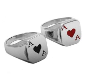 Cluster Rings The Ace Of Spades Ring Stainless Steel Jewelry Classic Red Heart Motor Biker For Men Women Whole 37B3030085