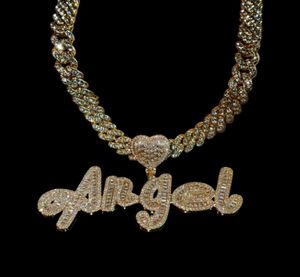 Grandbling Custom Name Necklace with Heart rhinestones Cuban Chain Word Iced Out CZ Personalized Hiphop Jewelry 220722204d2058708