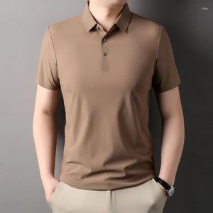 Polos masculinos elásticos sedosos camisas polo para homens manga curta verão de alta qualidade confortável respirável casual camisas de hombre