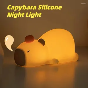 Night Lights Cute Capybara Silicone LED Light USB Rechargeable Dimmable Touch Switch Bedside Sleep Lamp Bedroom Decor Children Gifts