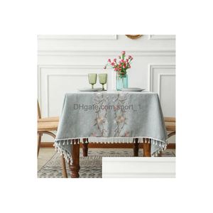 Table Cloth 2023 Fashion Floral Design Fringe Decorated Linen Tablecloth Rectangar Er Wedding Tea 231019 Drop Delivery Home Garden T Dhyty