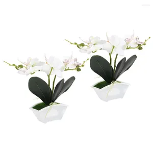 Kwiaty dekoracyjne 2 szt. Symulacja phalaenopsis sztuczna fałszywa faux roślina bonsai w doniczce na emulowanym disted