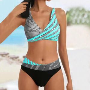 Women's Swimwear Sexy Collection Printed Drill Bikini Suit Crop Top And Shorts Set For Teen Girls
