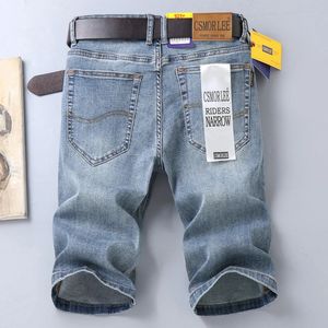 Marca de verão estiramento fino bermuda masculina algodão denim jeans homens na altura do joelho macio ropa hombre shorts 240327