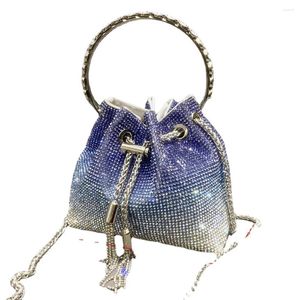 Abendtaschen Glänzende Kristallhandtasche Damen Totes Handgemachte Diamant-Metallring-Eimertasche Europäisch und amerikanisch 2024