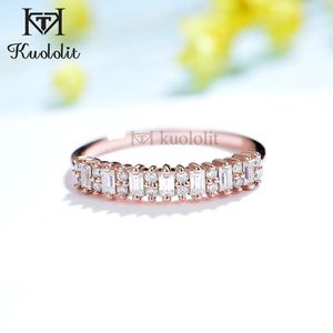 Kuololit Soild 18K 585 14K Rose Gold Band para Mulheres Baguette Solitaire Combinando Anel de Diamante de Casamento Noivado 240402