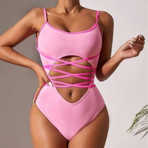 Women's Swimwear 2024 Swimsuit Sexy Contrast European And American Suspender Backless One-piece