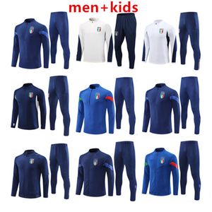 2023 2024 Itália Tracksuit Survetement Half Zip Treinamento Terno Futebol 23 24 Itália Homem e Crianças Futebol Tracksuits Set Chandal Futbol Italian Sportswear