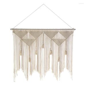 Tapisseries kampanj! Macrame Wall Hanging Boho Woven Tapestry Beige White Tassel Decor Curtain For Home Backdrop (Wood Stick ingår inte