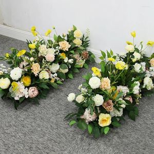 Dekorativa blommor skogsstil gröna blad rosen bröllop dekoration bord dekor tillbehör golv blommor arrangemang evenemang rekvisita