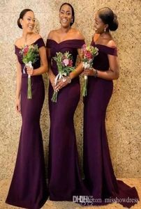 2019 Regency Off The Shoulder Satin Long Bridesmaid Dresses Ruched Sweep Train Wedding Guest Maid Of Honor Dresses4803695