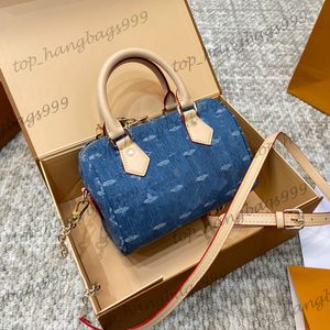 Vintage Designer Brand Denim Old Flower Classic Pillow Bags Top Handle Totes Crossbody Messenger Blue Luxury Handbags With Lock 20x14cm