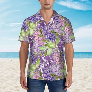 Men's Casual Shirts Purple Floral Print Hawaiian Shirt Man Beach Watercolor Flowers Short-Sleeved Comfortable Vintage Oversize Blouses