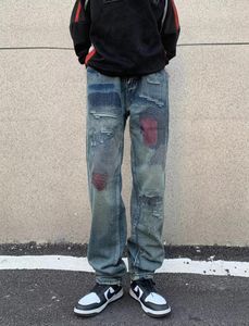 Mäns jeans koreansk version Student Handsome Casual Pants High Street rakt löst bredben vintage blå baggy