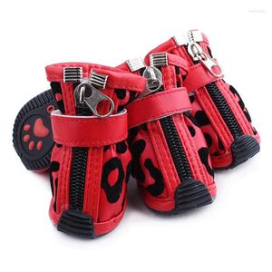 Dog Apparel 4pcs/set Pet Shoes Waterproof Boots Outdoor Walking Soft Pu Anti-slip Leopard For Small Medium Dogs Casual Sneaker