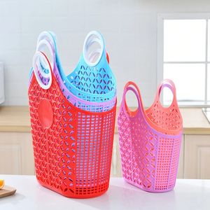 Plastic hand basket toiletries Bath storage shopping vegetable basket solid color soft foldable Drop resistant