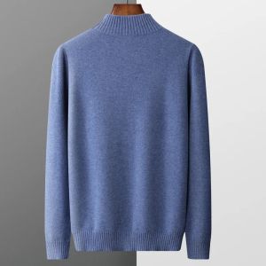 100% Pure Wool Cashmere Sweater Men's Half Turtleneck Pullover Casual Fashion Thickening Tops Knit Loose Patchwork Men's Jacket