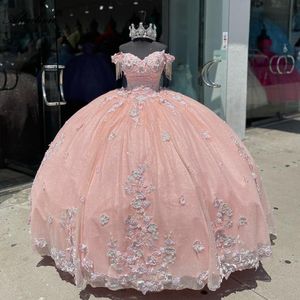 Sparkly Lace Off Shoulder Sleeves Ball Gown Quinceanera Dresses Beadings Pearls Appliques Prom Evening Party Pageant Birthday Gowns Dress