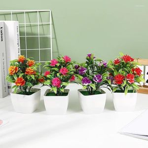 Decorative Flowers Artificial Rose Potted Plants Simulation Small Bonsai Office Fake Table Ornaments Home Decoration