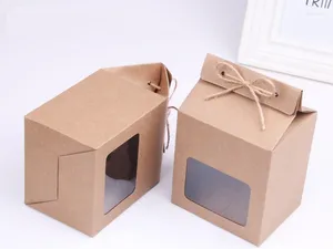 Present Wrap 500st/Lot Kraft Paper Party/Wedding Bags Cake/Chocolates/Candy Packing Stand Up Food Clear PVC Window Seal Boxes