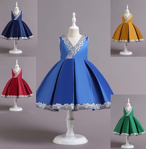 Pretty Yellow Wine Blue Green V-hals Girl's Birthday/Party Dresses Girl's Pageant Dresses Flower Girl Dresses Girls Everyday kjolar Kids 'Wear SZ 2-10 D402153